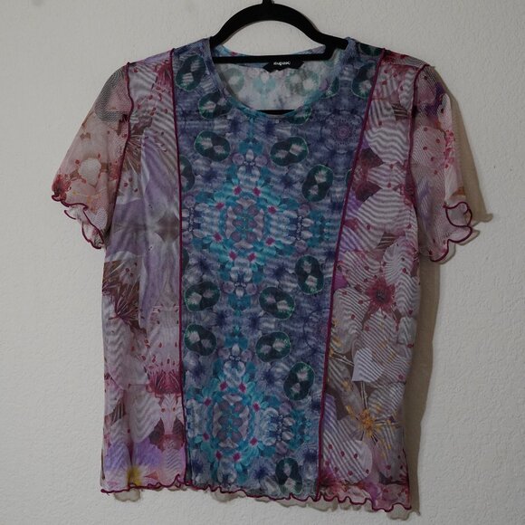 desigual floral short sleeve sheer top size XL - Picture 1 of 3